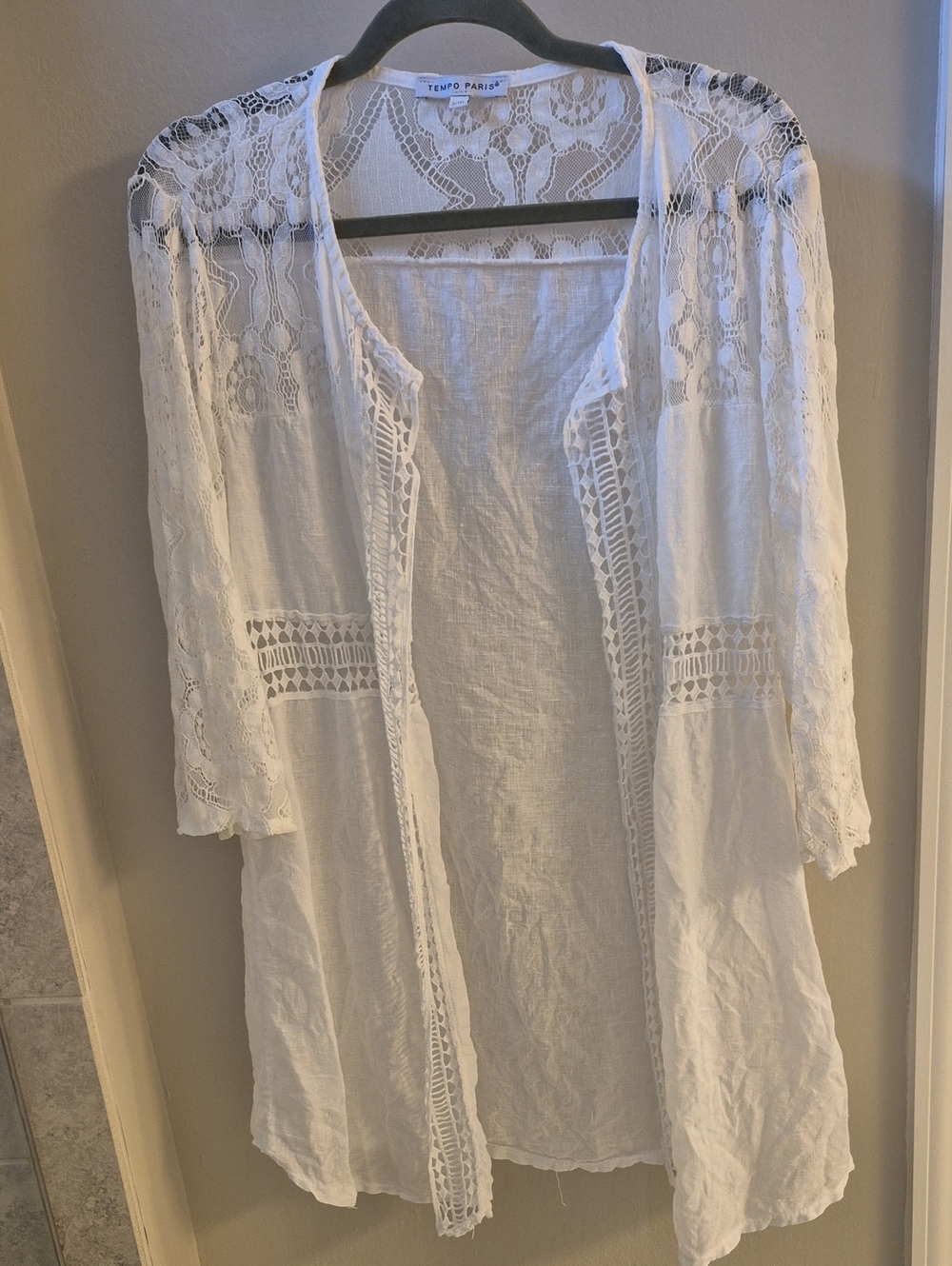 Tempo Paris White Lace Open-Front Women's Top